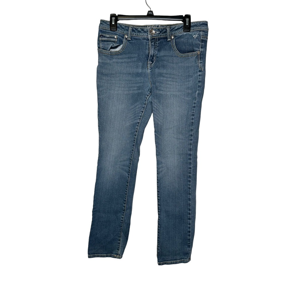 Justice Jeans Girls' Pants Mid-Rise Slim Straight Leg‎ Medium Wash Denim 16.5